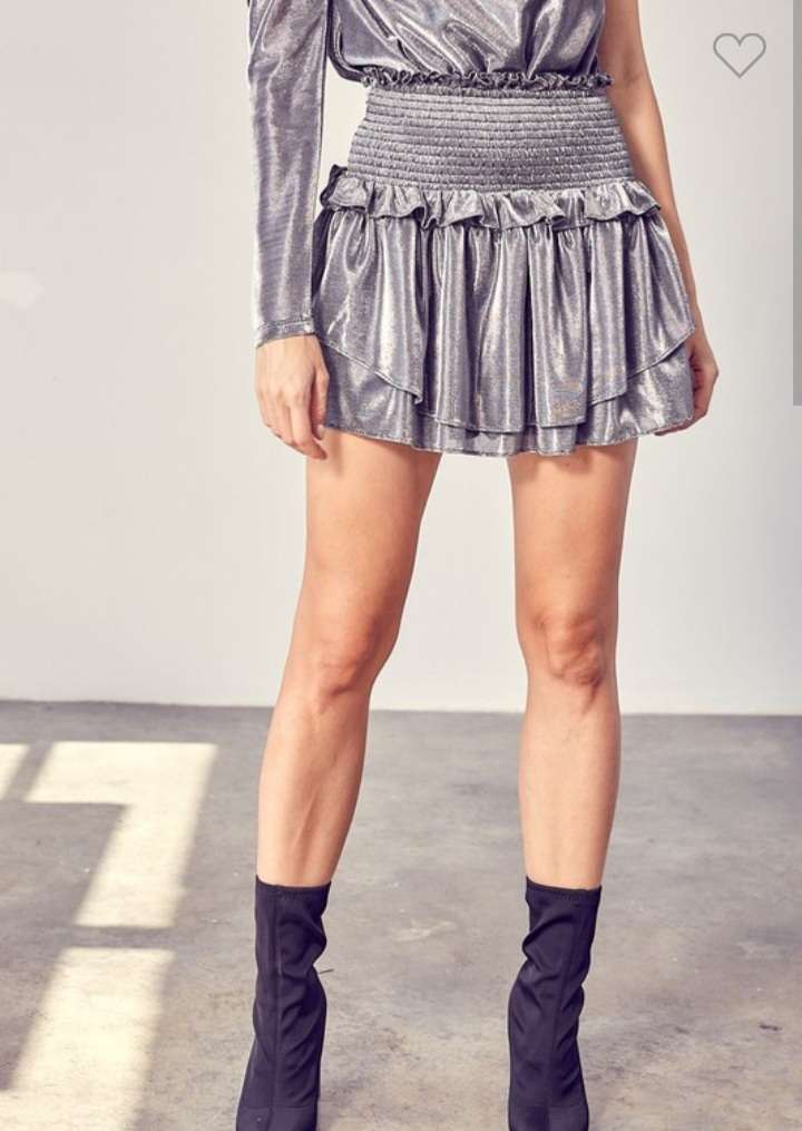 Silver Smocked Ruffle Skort