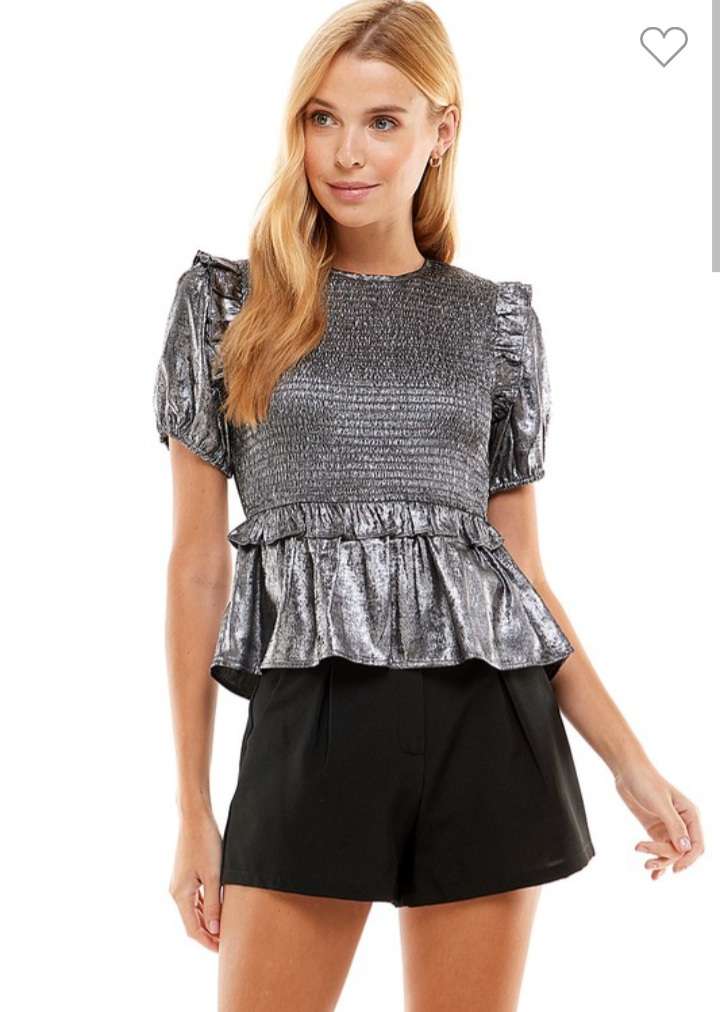 Silver Metallic Peplum Top