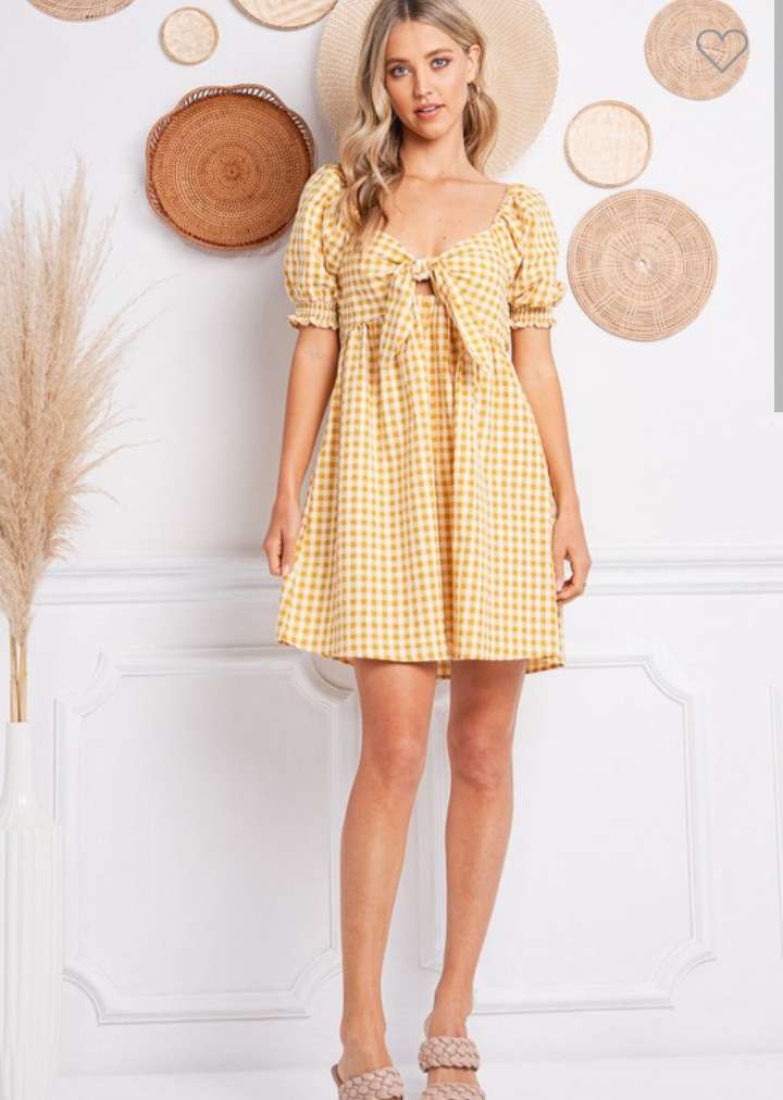 Mustard Gingham Print Dress