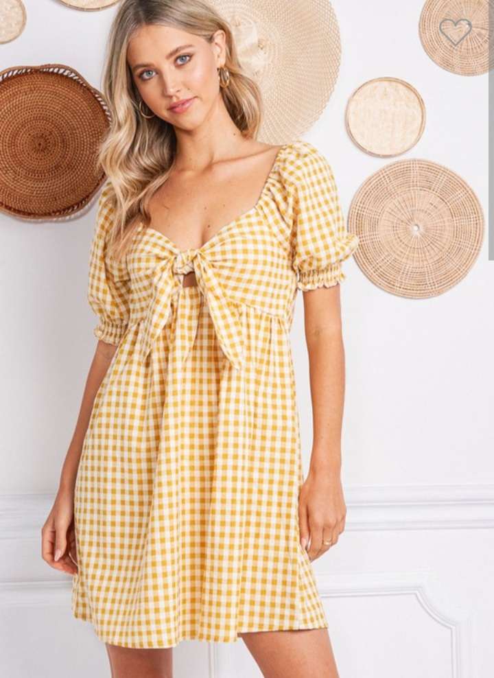 Mustard Gingham Print Dress