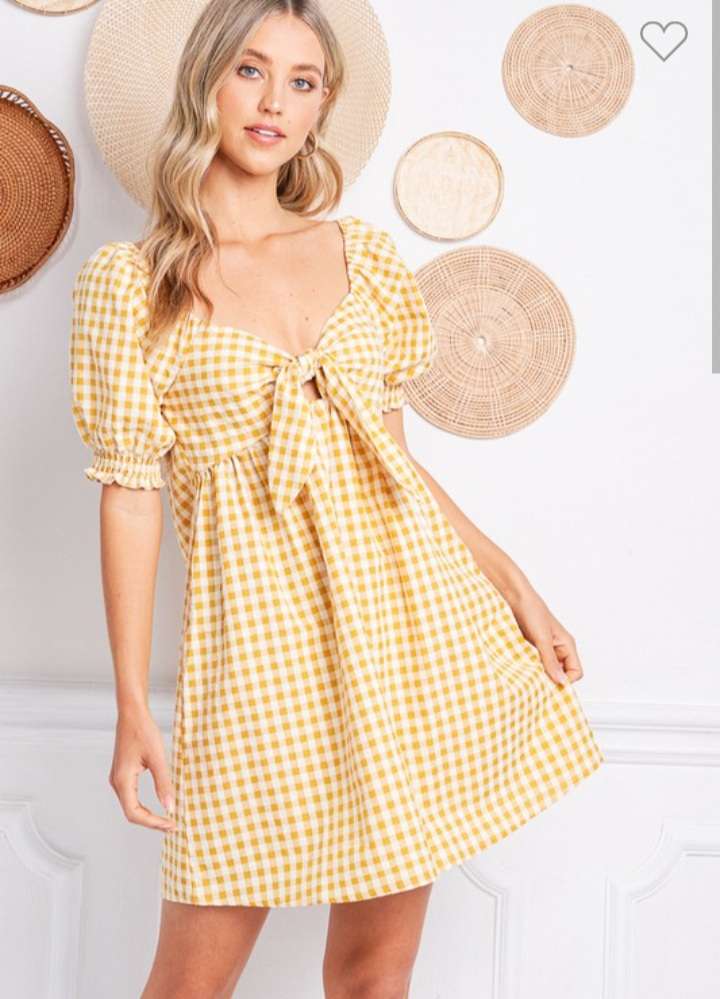 Mustard Gingham Print Dress