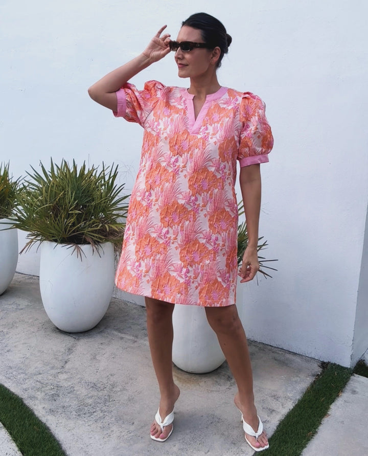 Peach Floral Jacquard Shift Dress