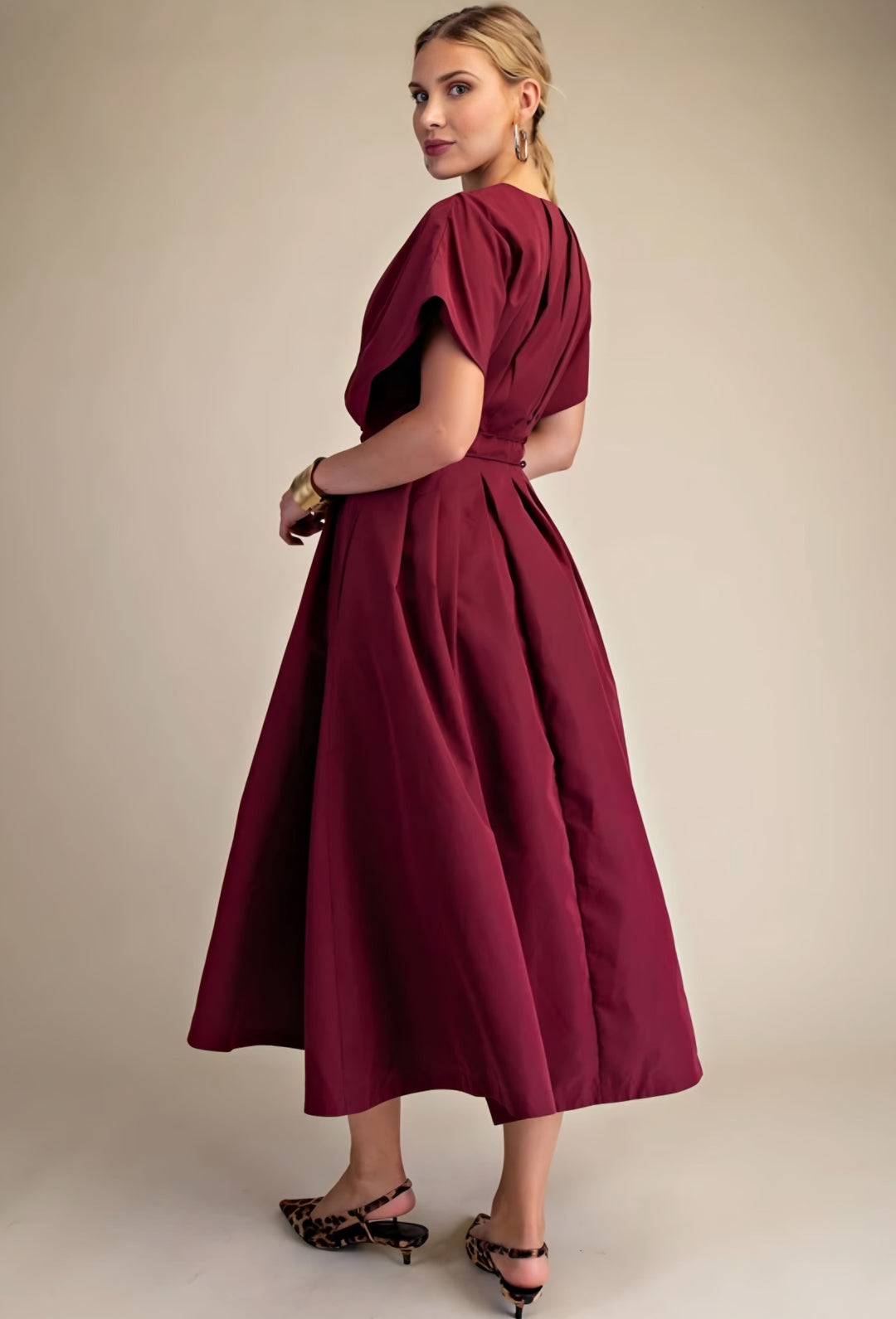 Burgundy Pleated Dress