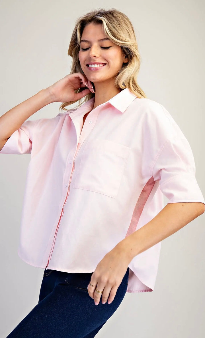 Pink Contrast Stripe Top
