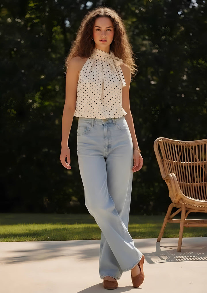 Cream Polka Dot Halter Top
