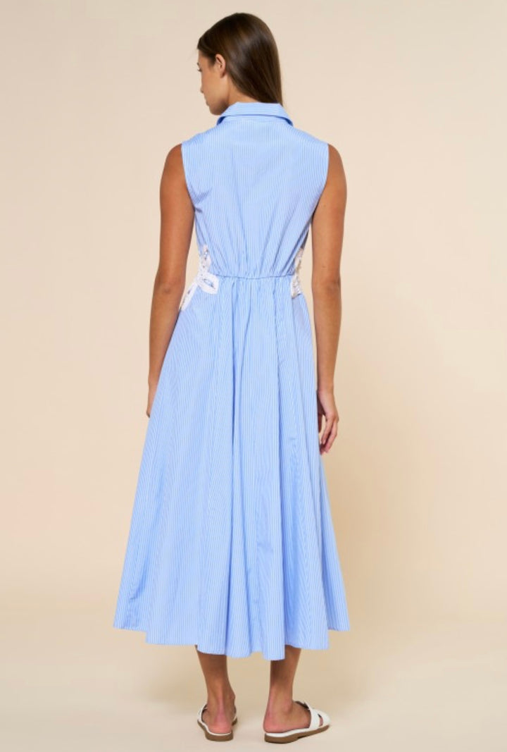 Blue Stripe Flower Detail Dress