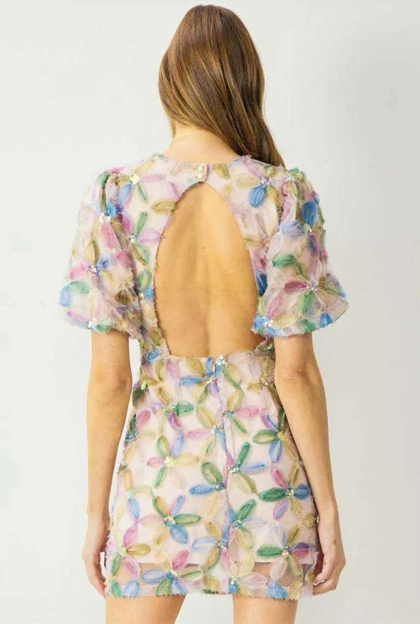 Pink Sequin Floral Dress