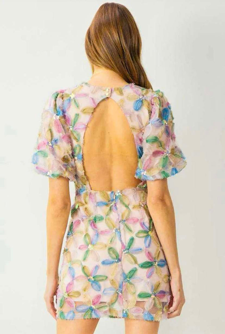 Pink Sequin Floral Dress