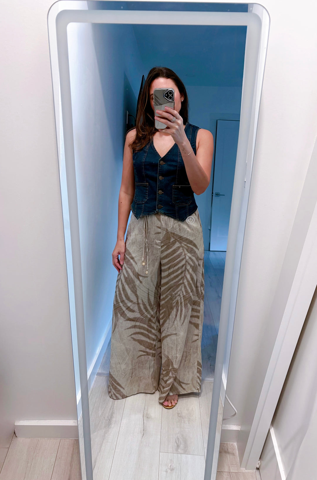 Beige Tropical Leaf Print Pant