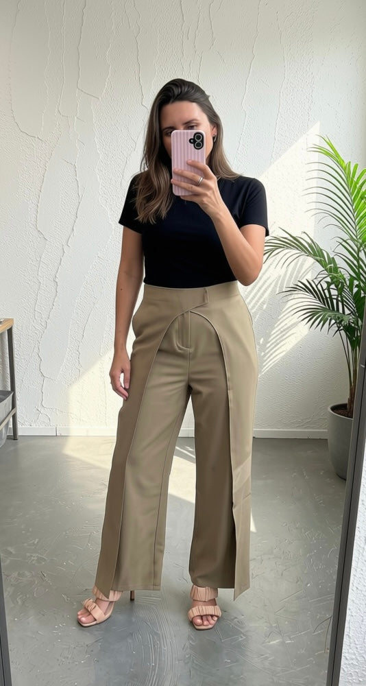 Beige Front Flap Pant