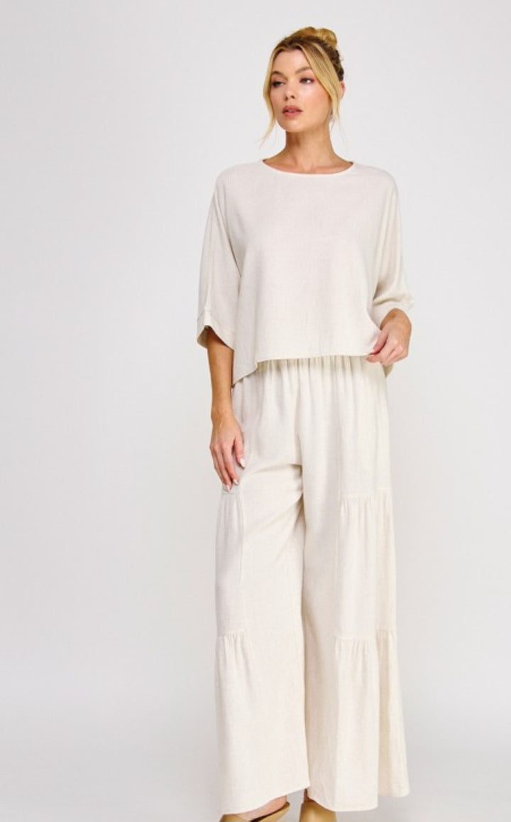 Beige Linen Flowy Pant