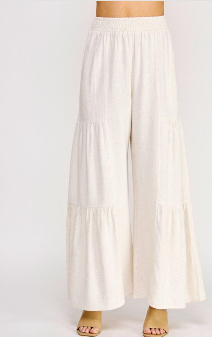 Beige Linen Flowy Pant