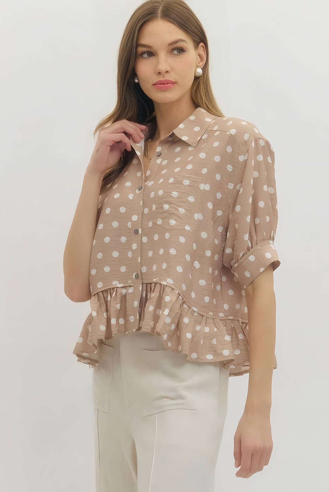 Beige Polka Dot Top