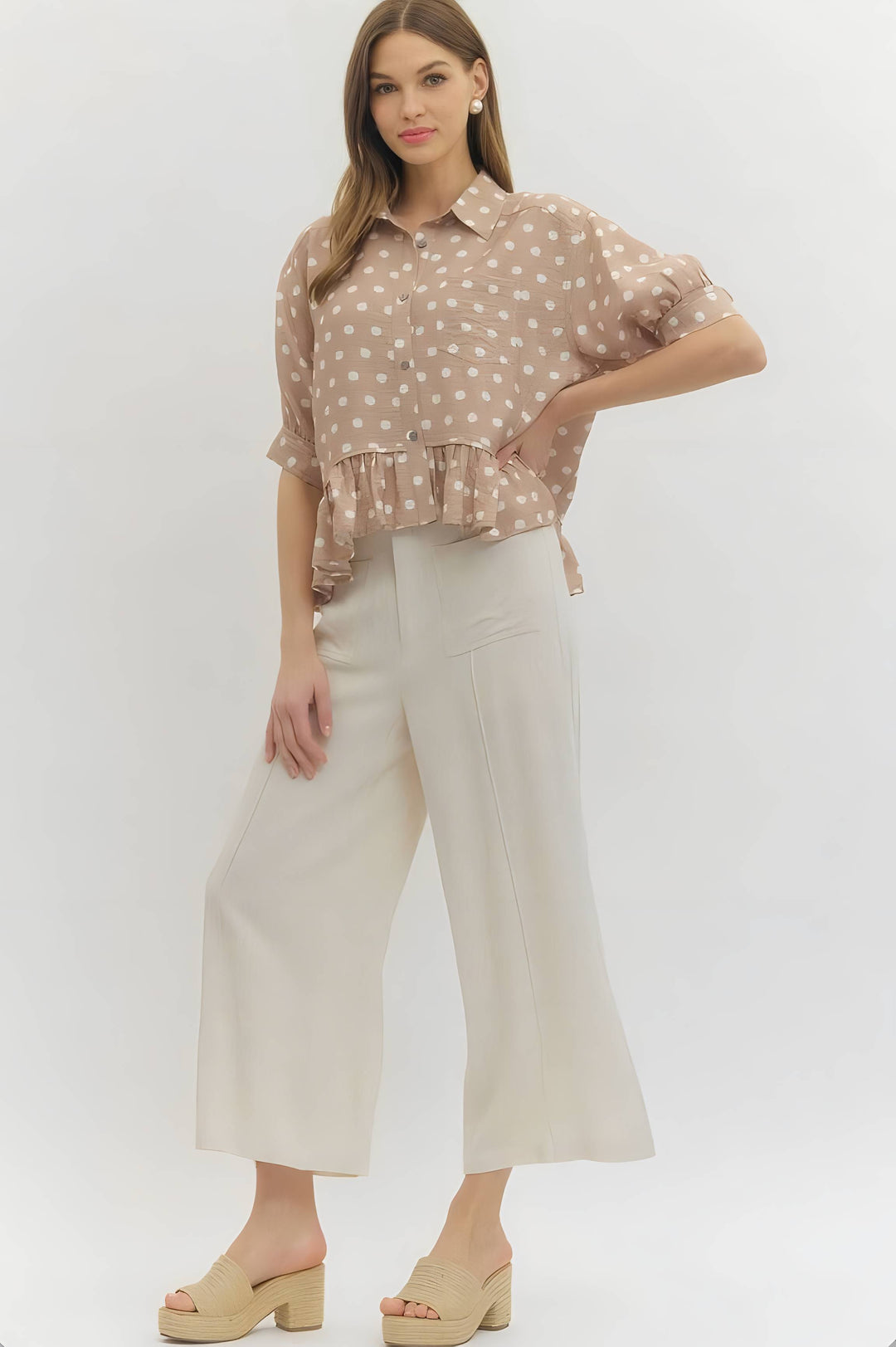 Beige Polka Dot Top
