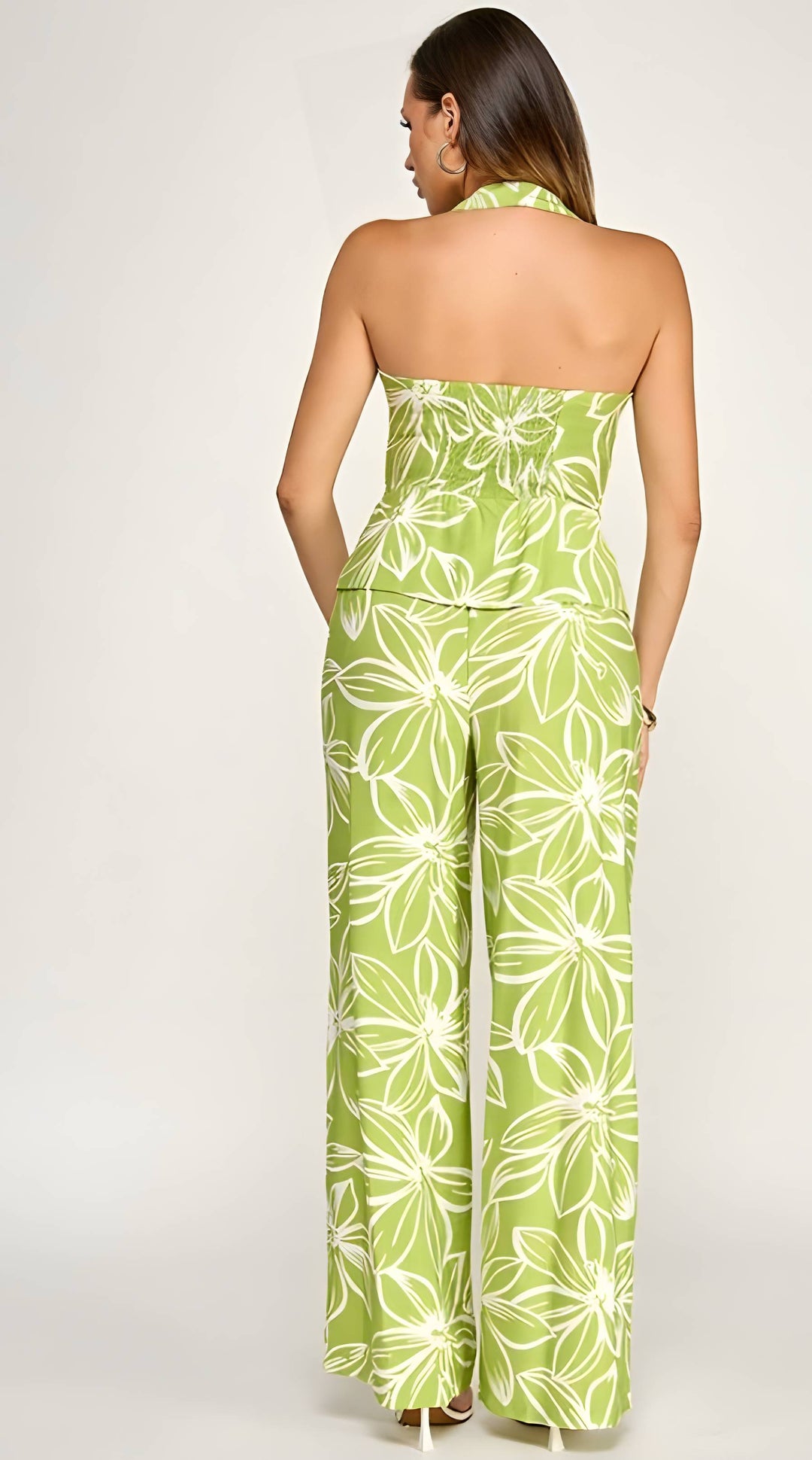 Beige Print Halter Neck Vest Jumpsuit