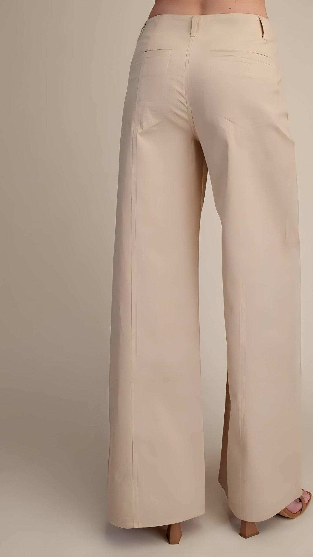 Beige wide-leg pants on a neutral background