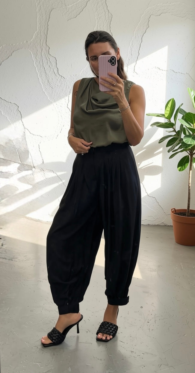 Black Baggy Tapered Pants