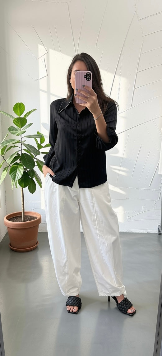 Black Silky Button Down Blouse
