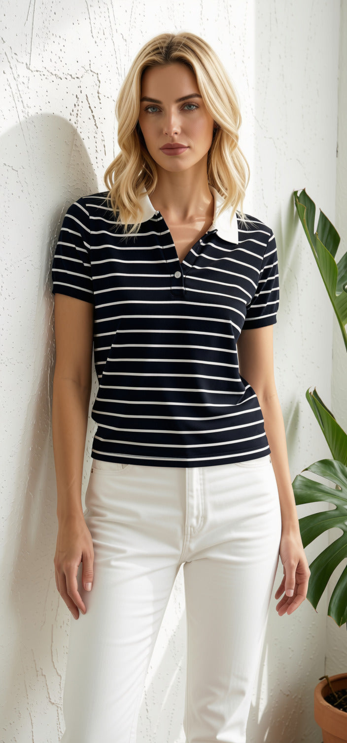 Black Stripe Knit Polo