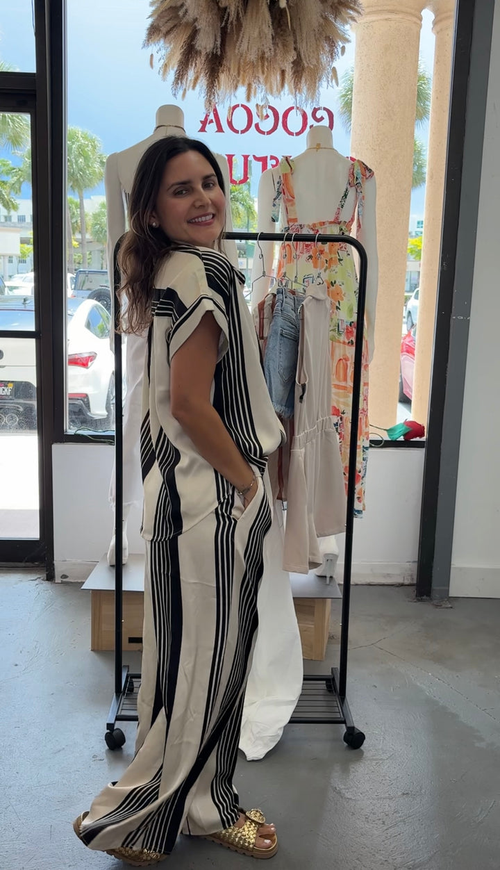 Black Stripe Pant Set