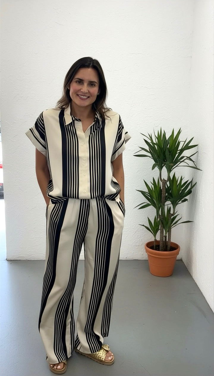 Black Stripe Pant Set