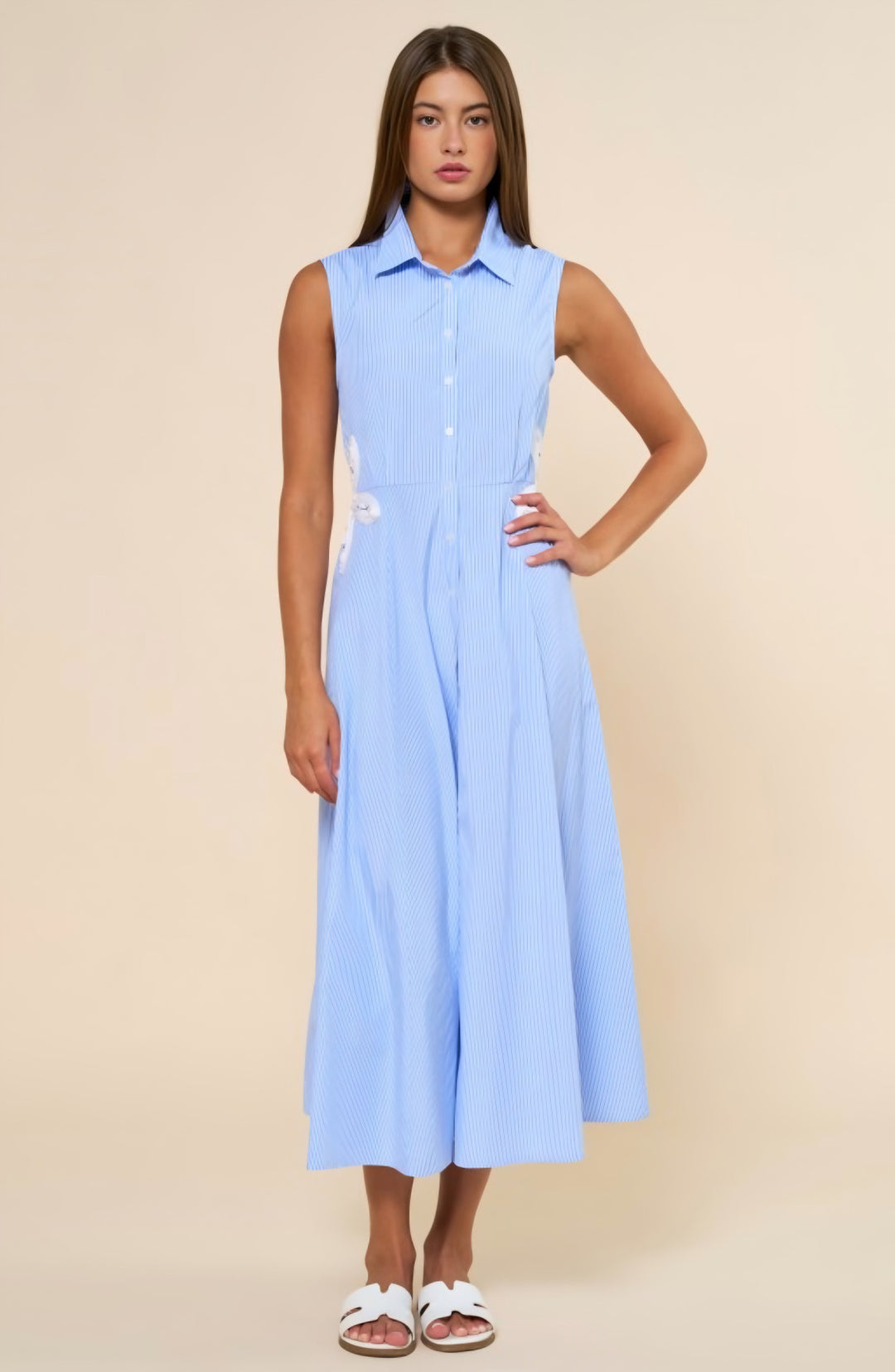 Blue Stripe Flower Detail Dress