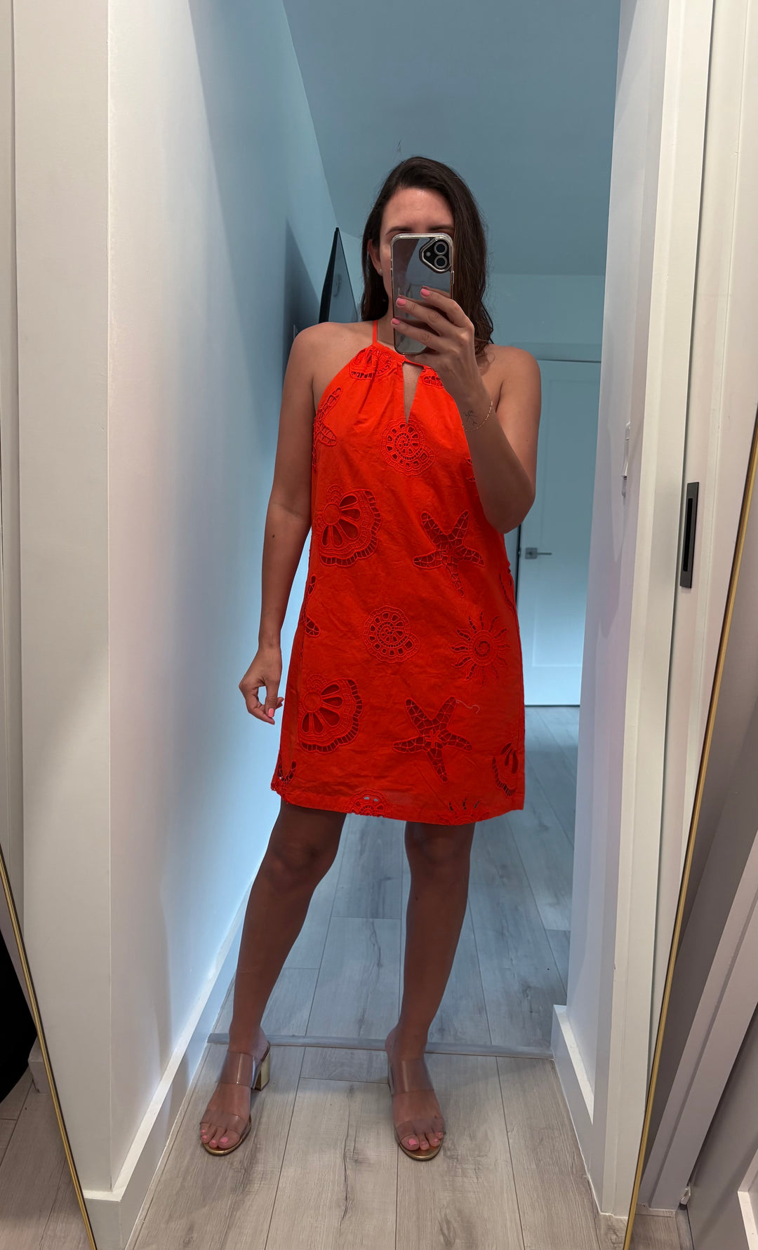 Coral Eyelet Dress