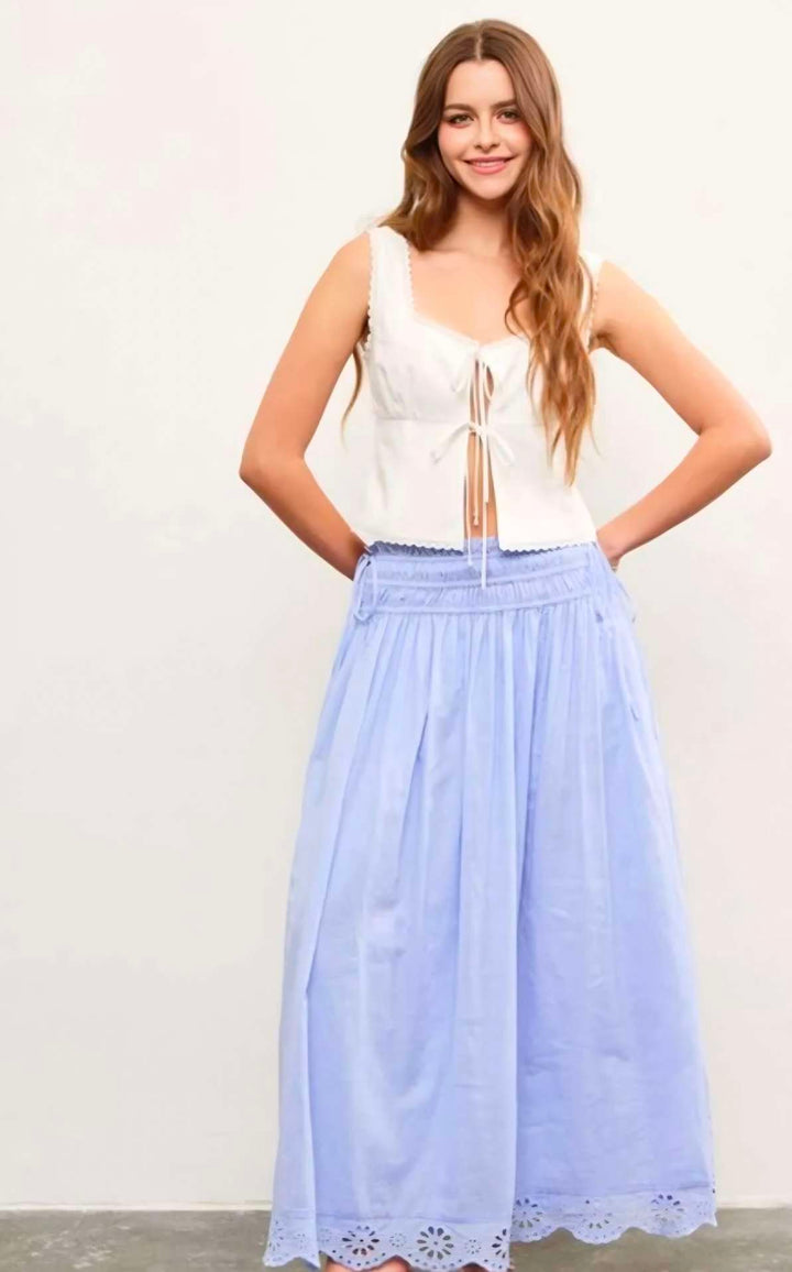 Periwinkle Eyelet Hem Side Tie Skirt