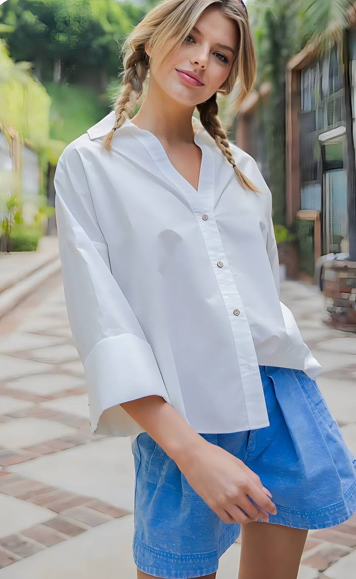 White Back Pleated Top