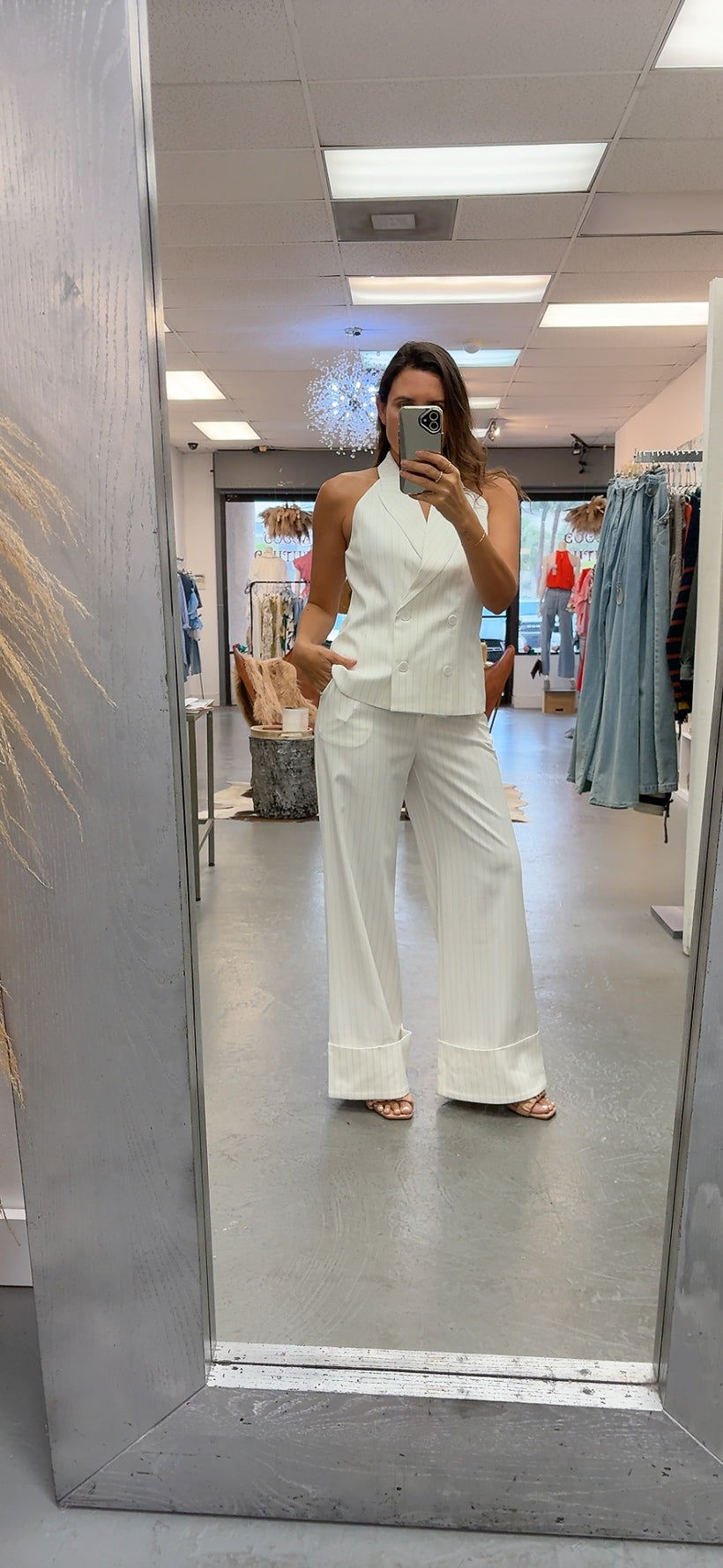 White Stripe Pant Set