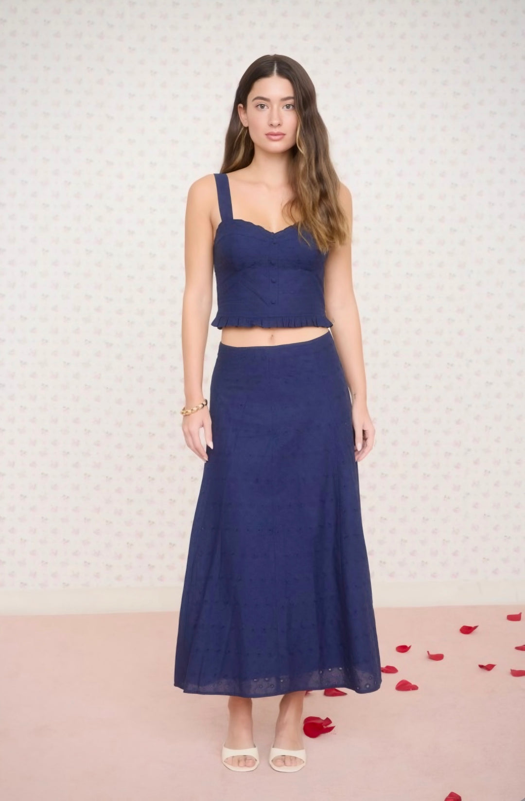 Navy eyelet skirt set