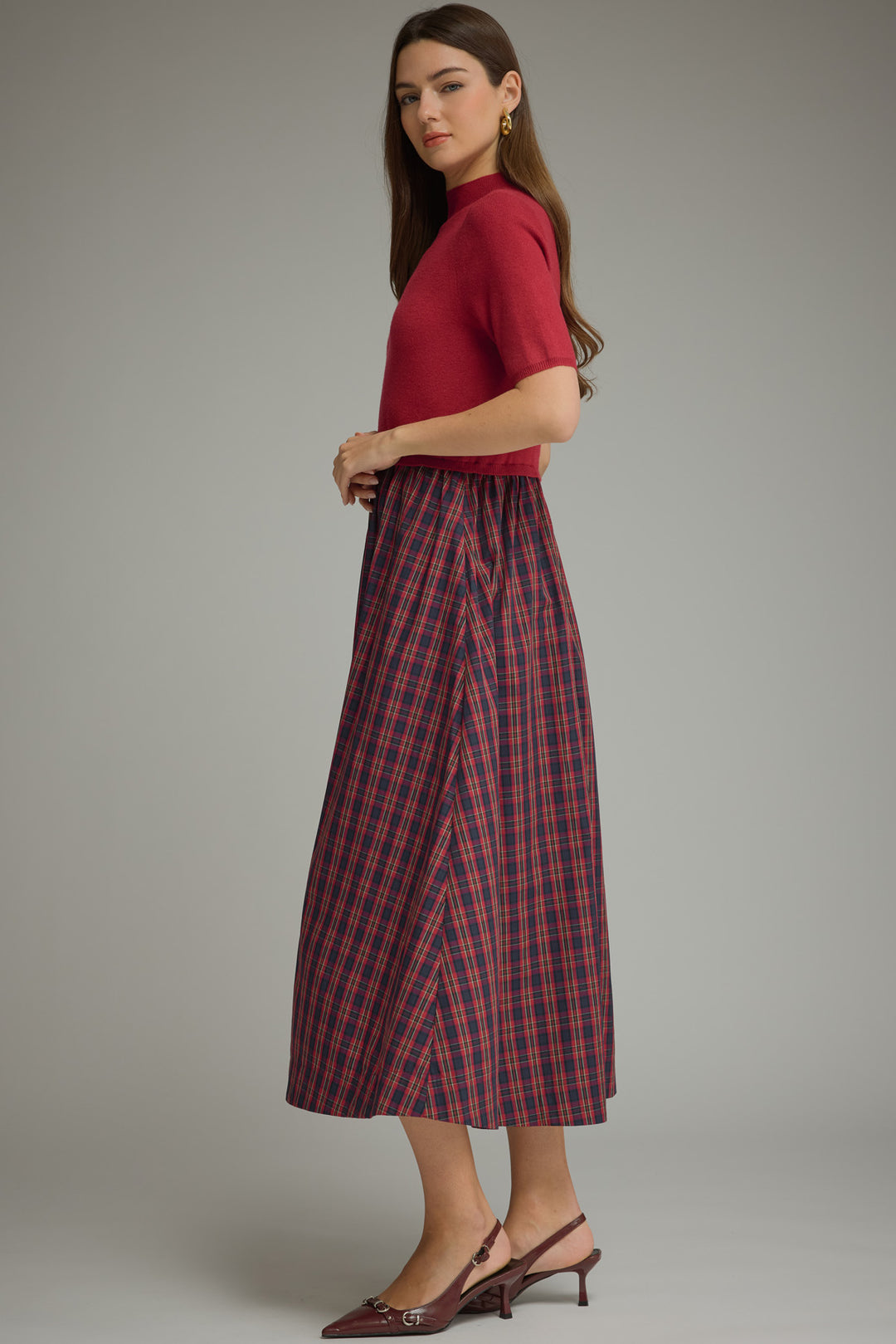 Red Navy Plaid Dress