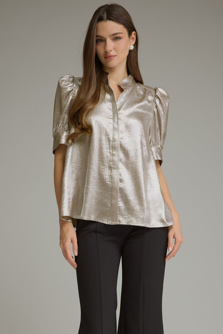 Champagne Metallic Button Down Top