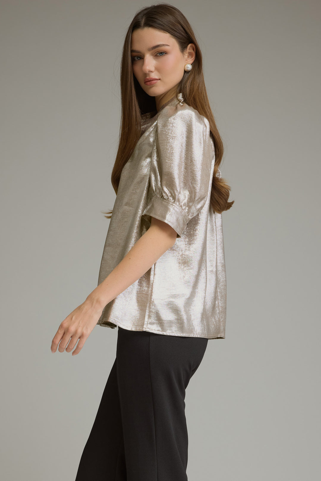 Champagne Metallic Button Down Top
