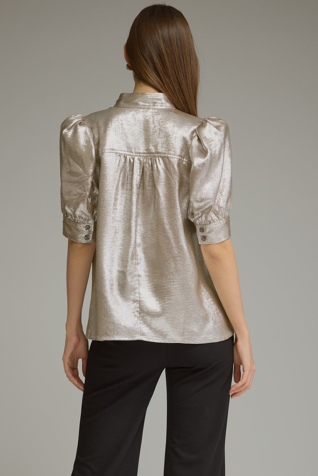 Champagne Metallic Button Down Top