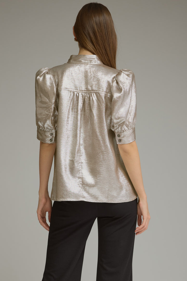 Champagne Metallic Button Down Top