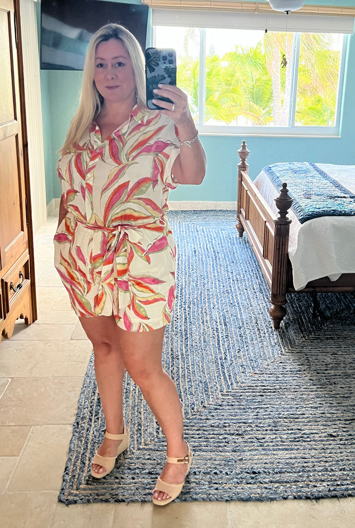Ivory Tropical Print Romper