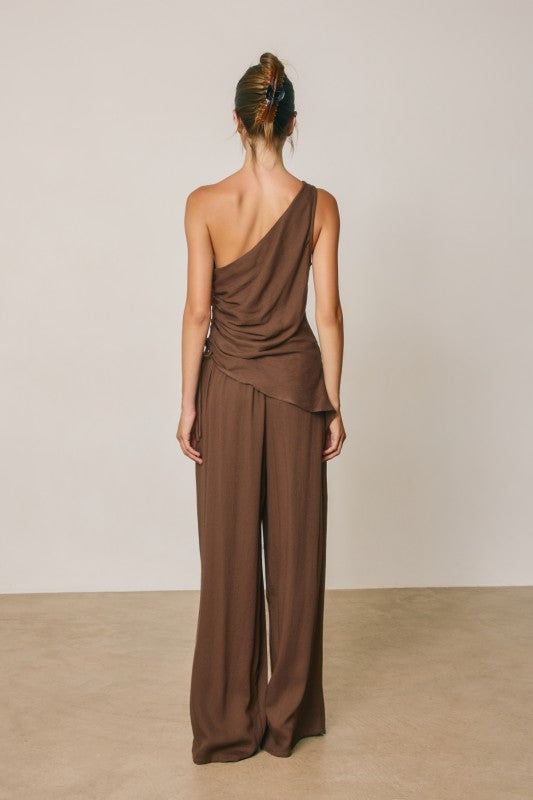 Brown One Shoulder Pant Set