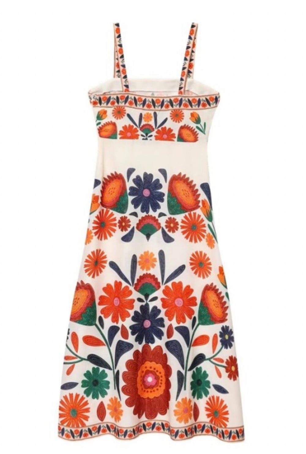 Colorful floral dress with a white background