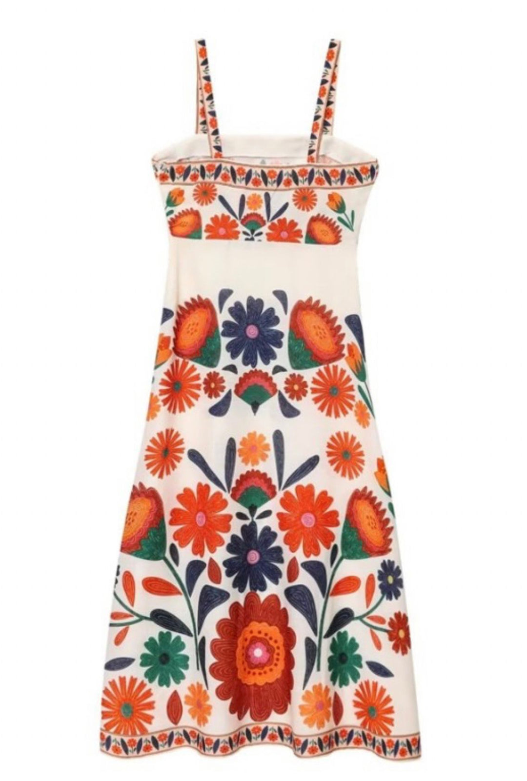 Colorful floral dress with a white background