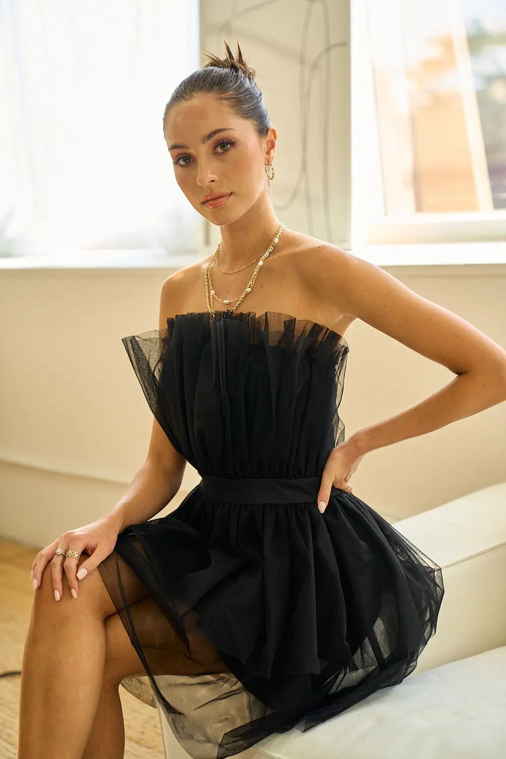 Black Strapless Tulle Dress