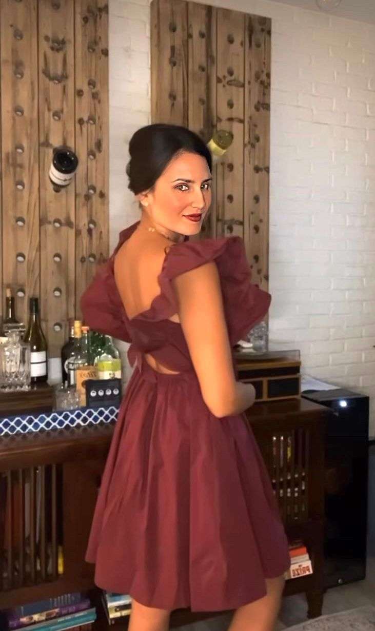 Maroon Ruffle Tie Back Dress