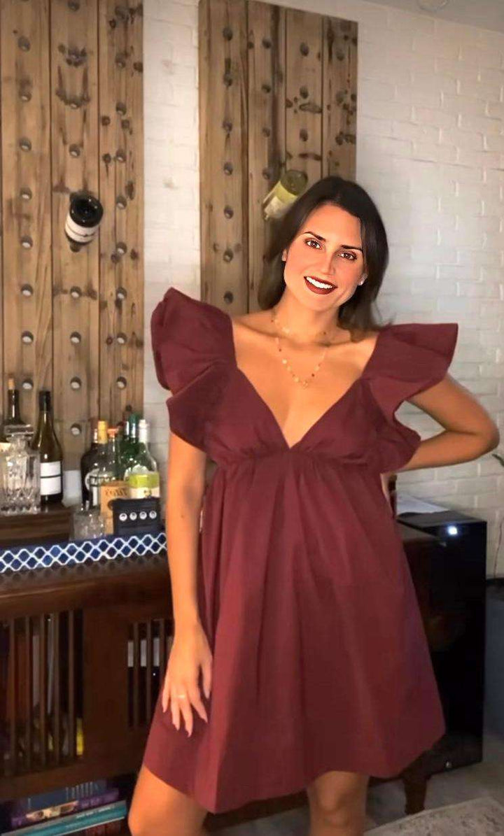 Maroon Ruffle Tie Back Dress