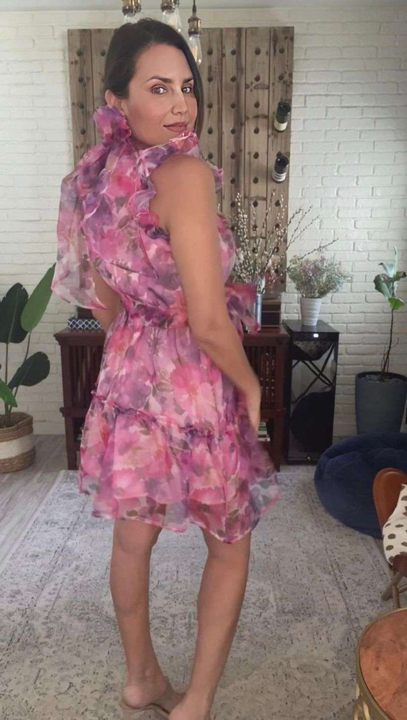Pink Floral Organza Dress