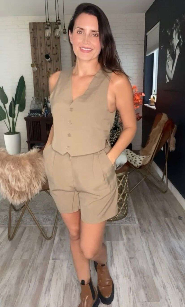 Angela Olive Short Vest Set