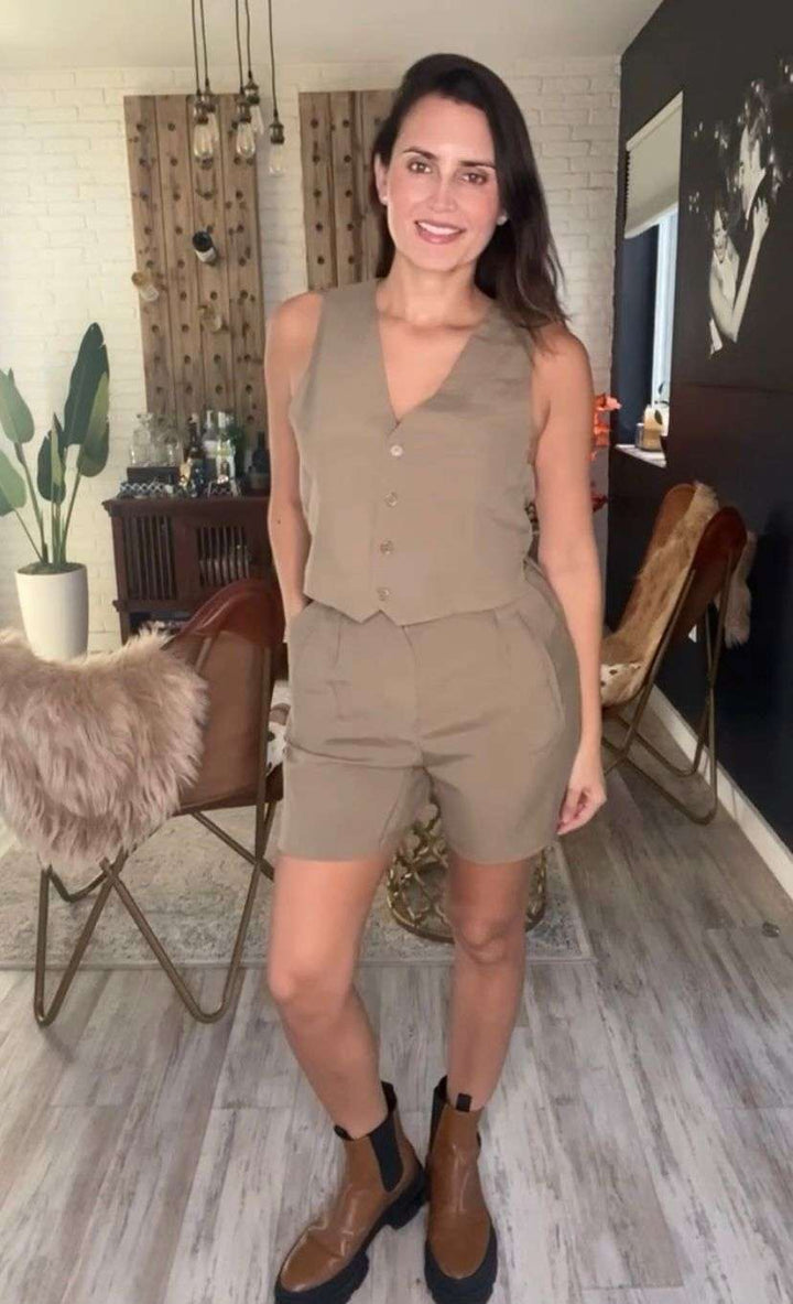 Angela Olive Short Vest Set