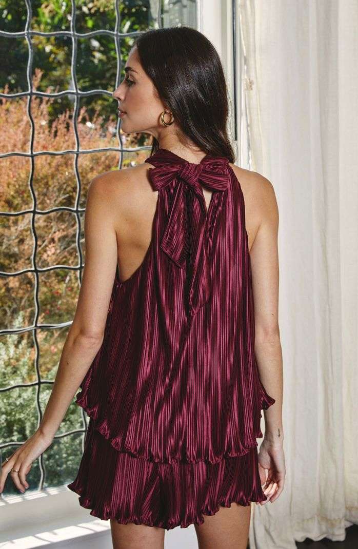 Hannah Burgundy Pleated Short Set