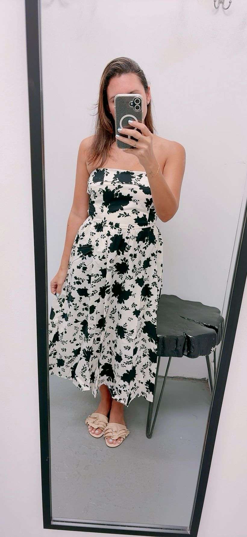 Black floral print strapless dress – perfect for summer events or parties