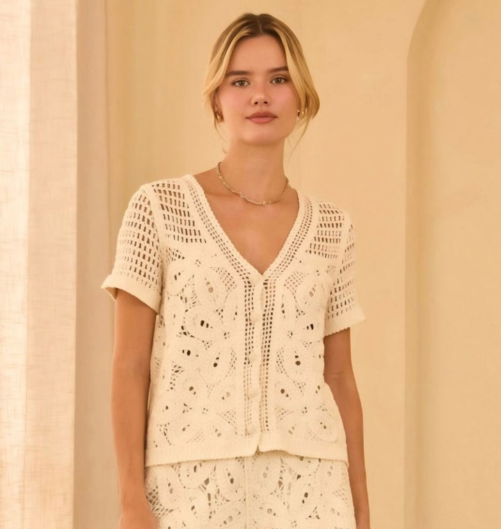 Yvory Crochet Button Top