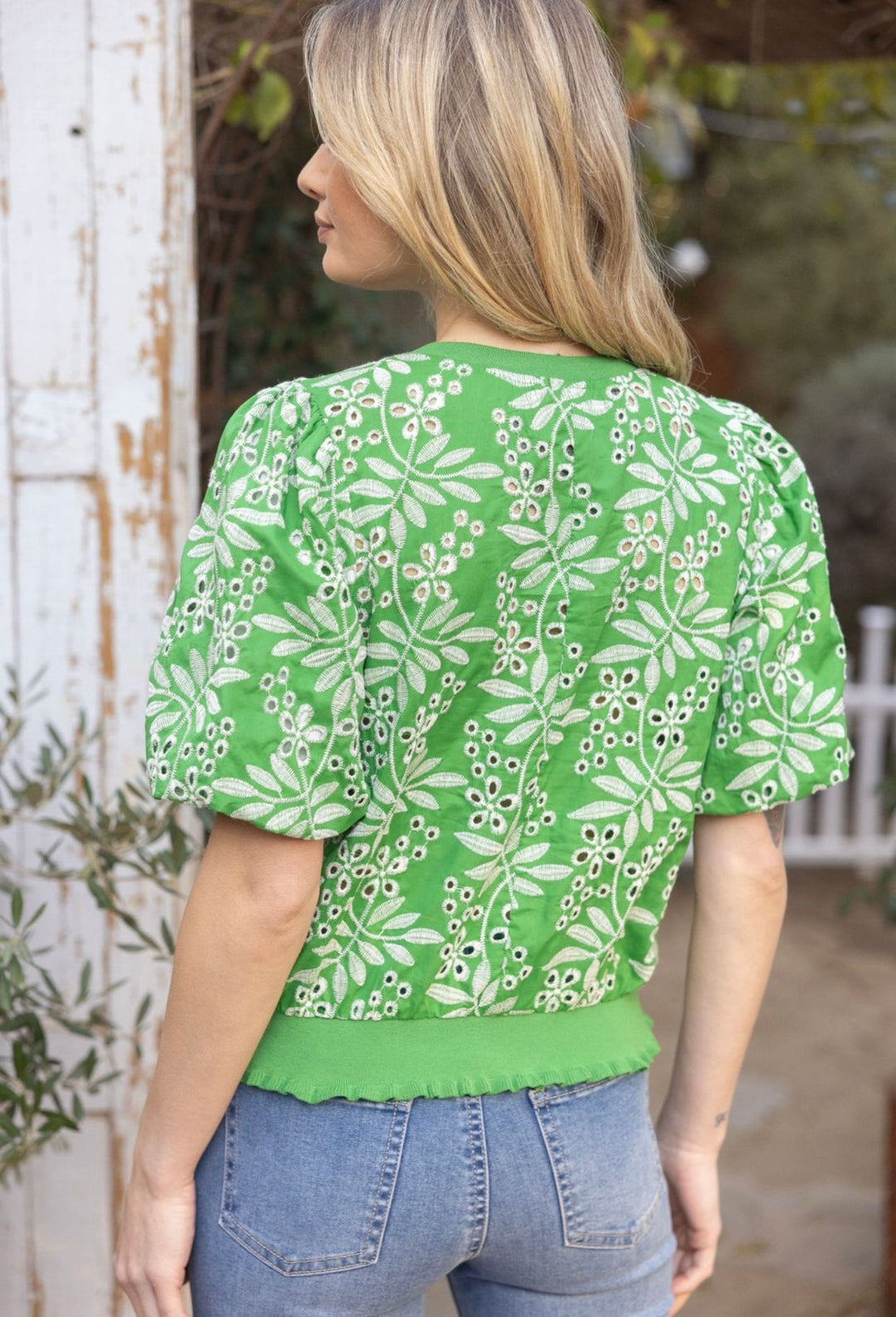 Green Eyelet Top